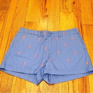 Ralph Lauren Sport women’s periwinkle blue shorts with pink embroidered horses